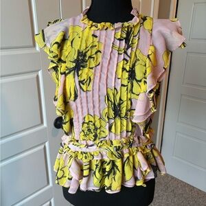 Marissa Webb Pink and Yellow Floral Ruffle Blouse